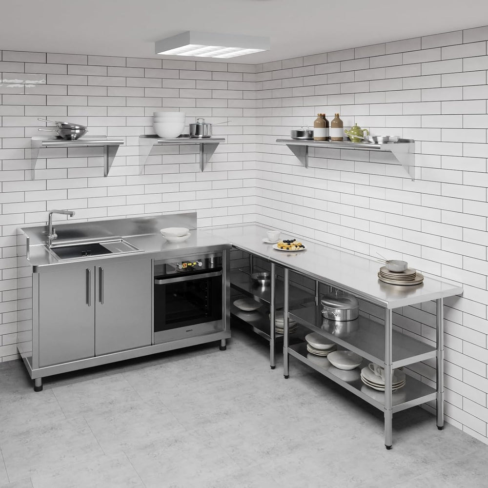 AmGood 12 in. x 48 in. Stainless Steel Wall Shelf with Backsplash - Holds 250...