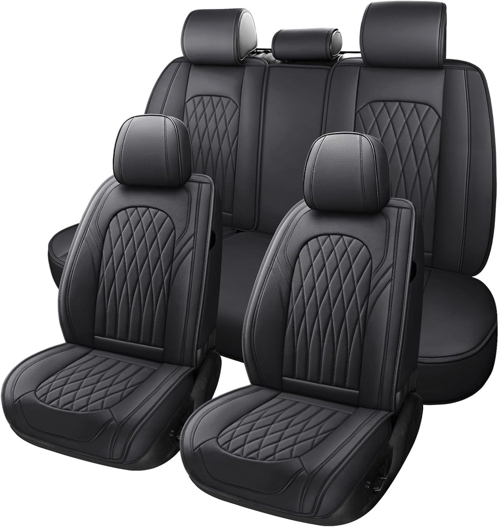WELLDO Nappa Faux Leather Car Seat Cover Full Set, Black