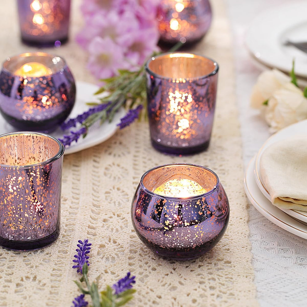 LETINE Purple Mercury Glass Votive Candle Holders - Set of 36 | Elegant Gold ...