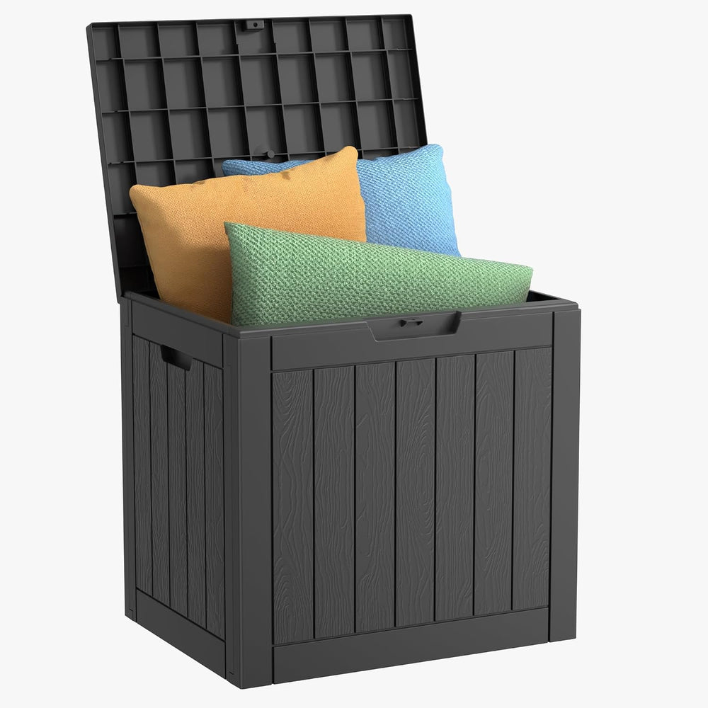 Vixzen 35 Gallon Outdoor Deck Box, Waterproof Lockable Resin Storage Box with...