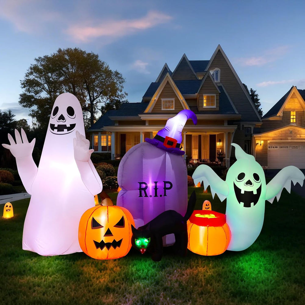 MGparty 8FT Halloween Inflatable Ghost Cat Pumpkin