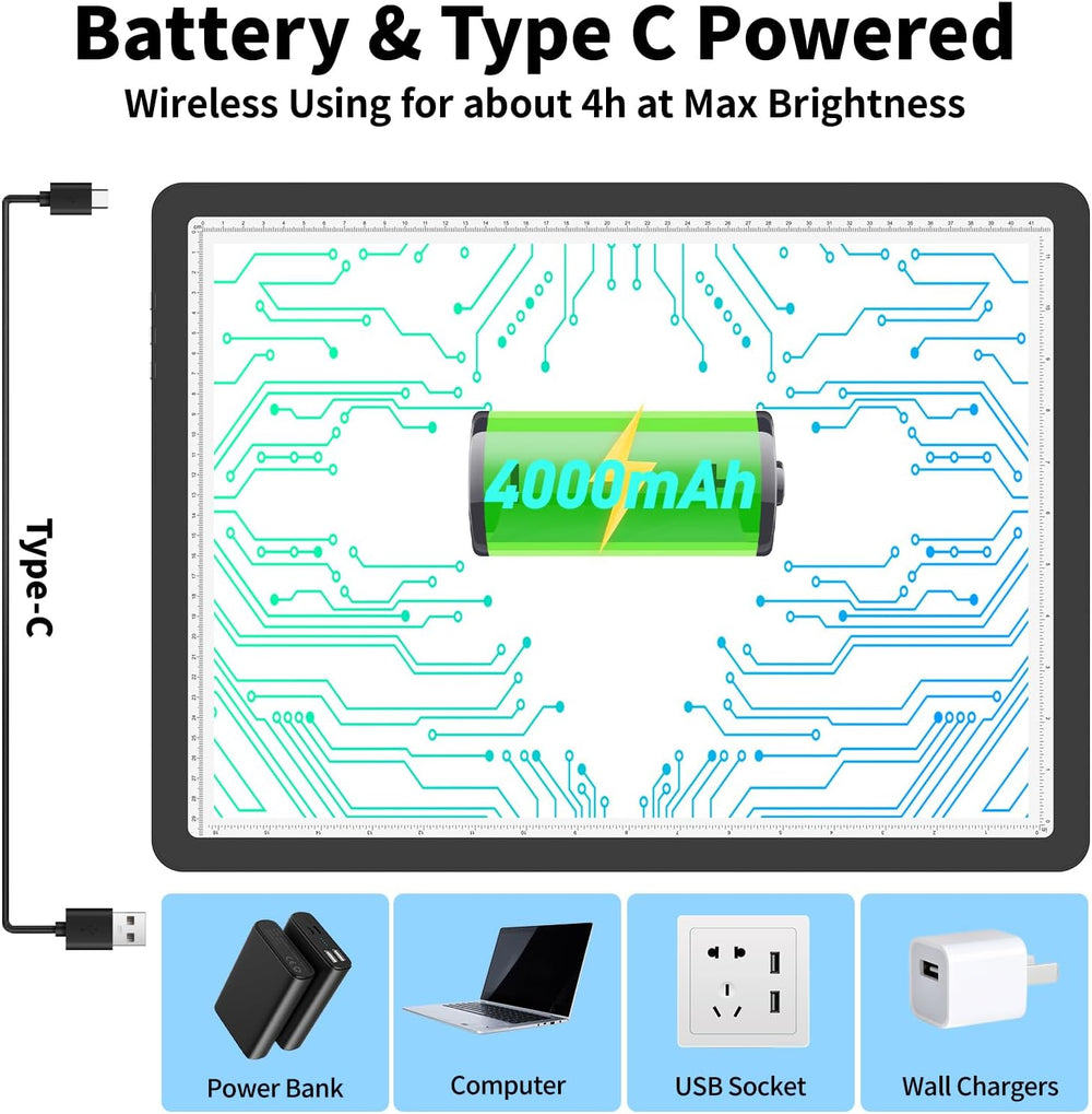 TOHETO Rechargeable A3 Light Pad for Diamond Painting, Ultra Bright Tracing L...