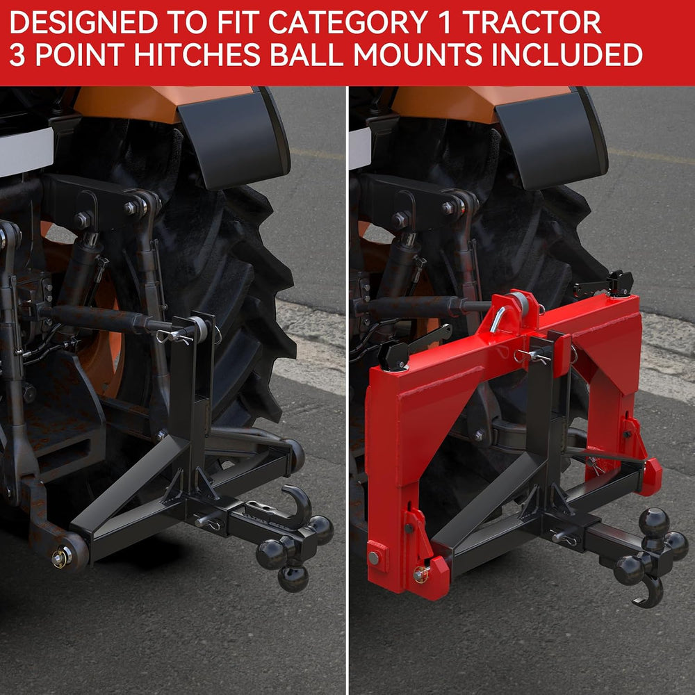 3 Point Trailer Hitch with 2' Receiver&Ball Hitch for Cat.1 Tractors ...