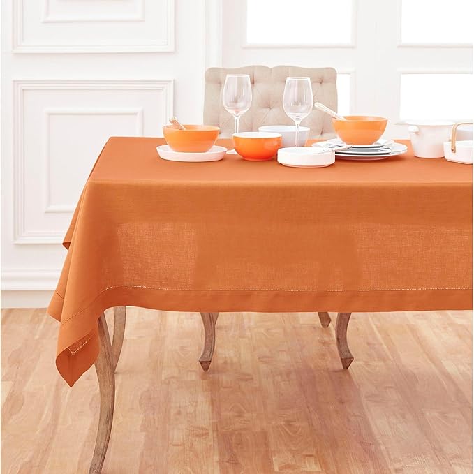Solino Home Linen Tablecloth 60 x 156 Inch - Classic Hemstitch 100% Pure Line...