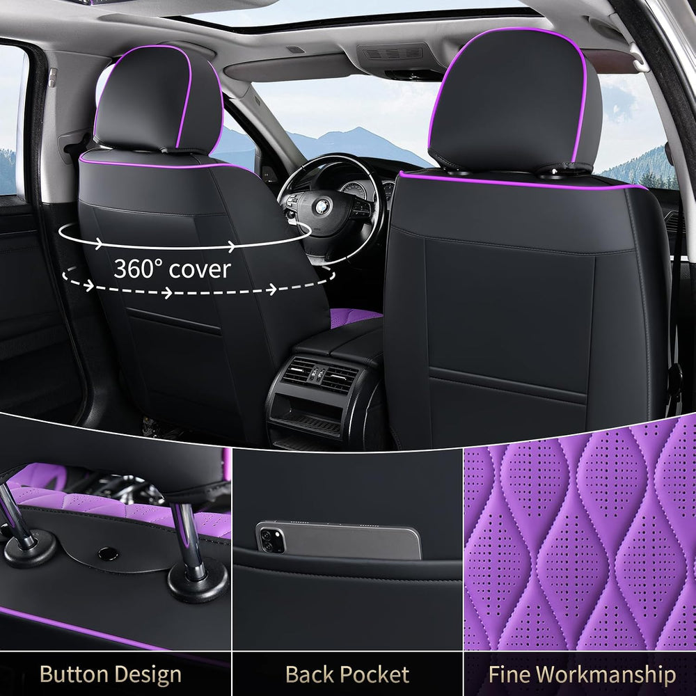FLORICH Car Seat Covers Full Set Purple Seat Covers Luxury Faux Leather Autom...