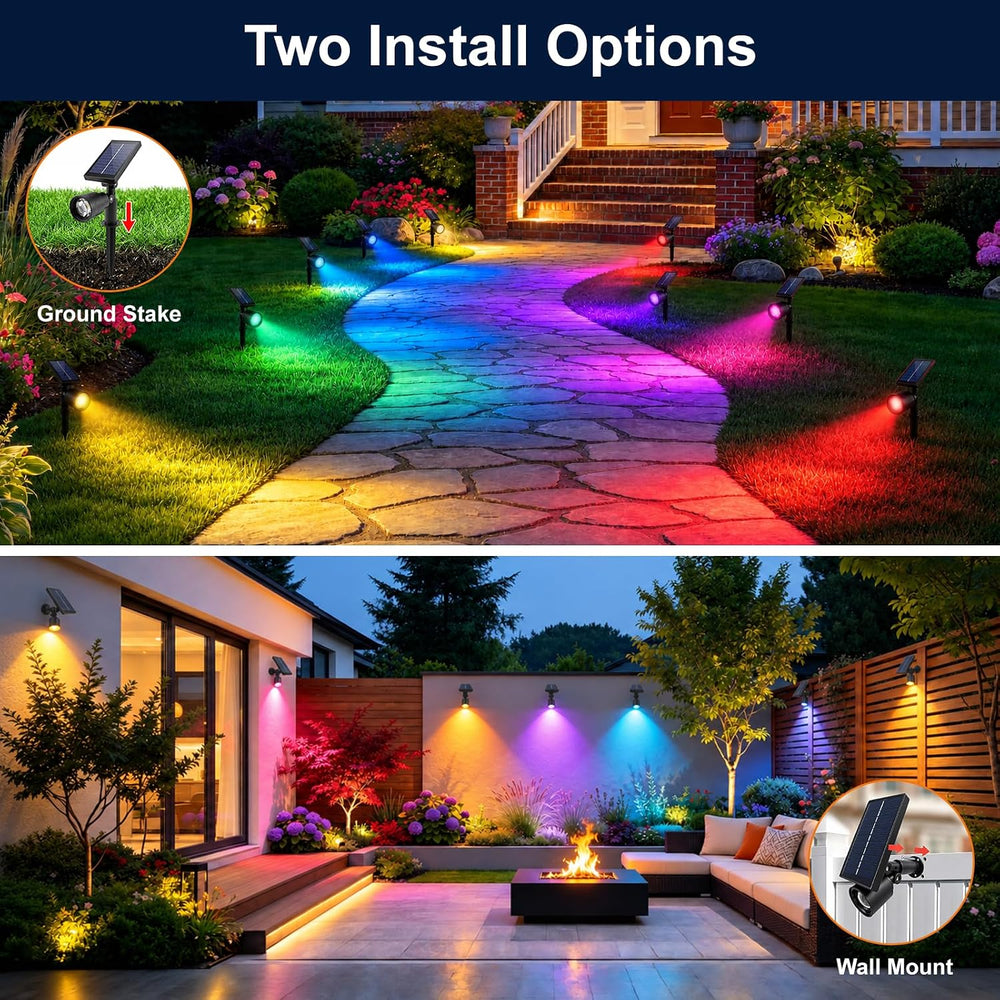 Solar Spot Lights Outdoor Waterproof,8 Modes RGB Halloween Spotlights 6Pack