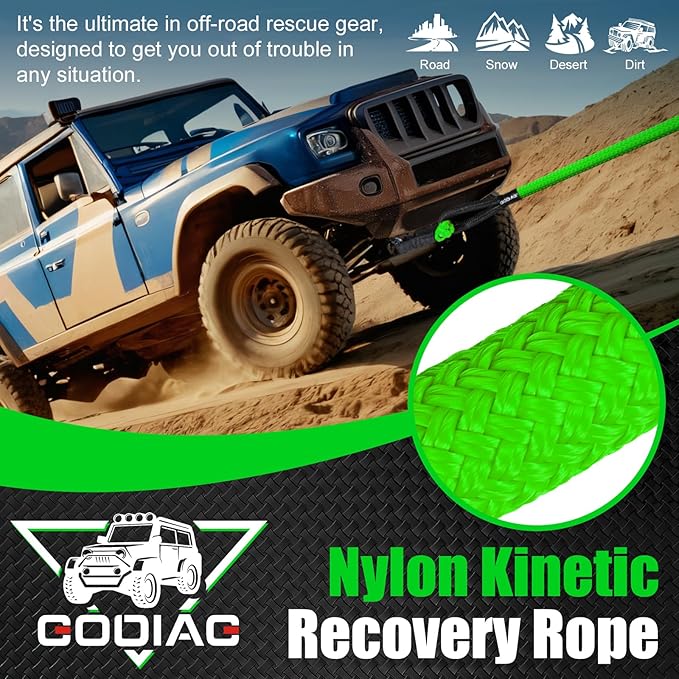 GODIAG 1"×30ft Kinetic Recovery Rope Recovery Tow Strap Heavy Duty Energ...