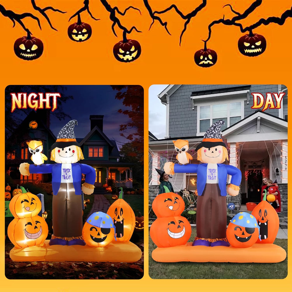 Halloween Inflatable Scarecrow with Pumpkins Owl Outdoor Decor