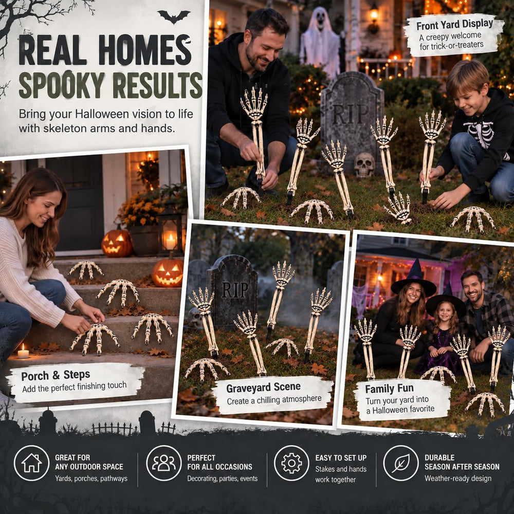 Halloween Decorations Outdoor, 12Pcs Skeleton Hands & Arm Yard Stake Set
