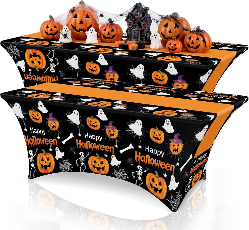Moukeren 2 Pack Halloween Pumpkin Ghost Spandex Tablecloth 6ft Stretch Table ...