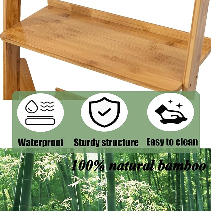 Maydear Bamboo Ladder Shelf Bookcase, 5-Tier Leaning Bookshelf Free Standing