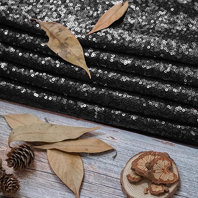 JYFLZQ Black Sequin Tablecloth - 90" Round Sparkly Glitter Metallic Tabl...