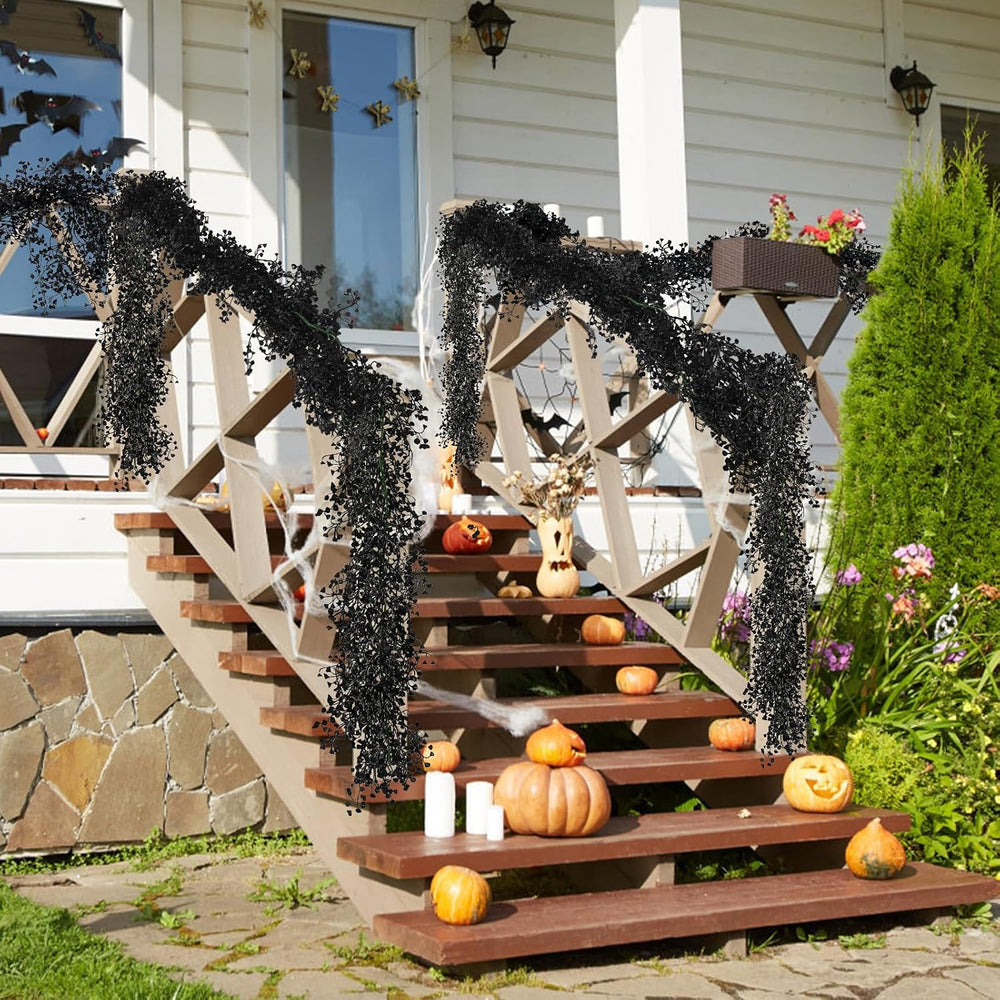 RECUTMS 4Pcs Artificial Black Wisteria Garland 5.6Ft Plastic Halloween Vine