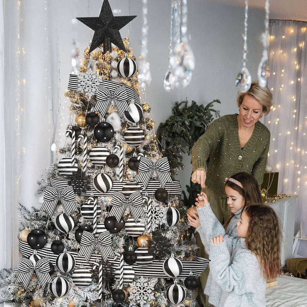 68 Pcs Black and White Christmas Tree Decor Nightmare Halloween Ornaments