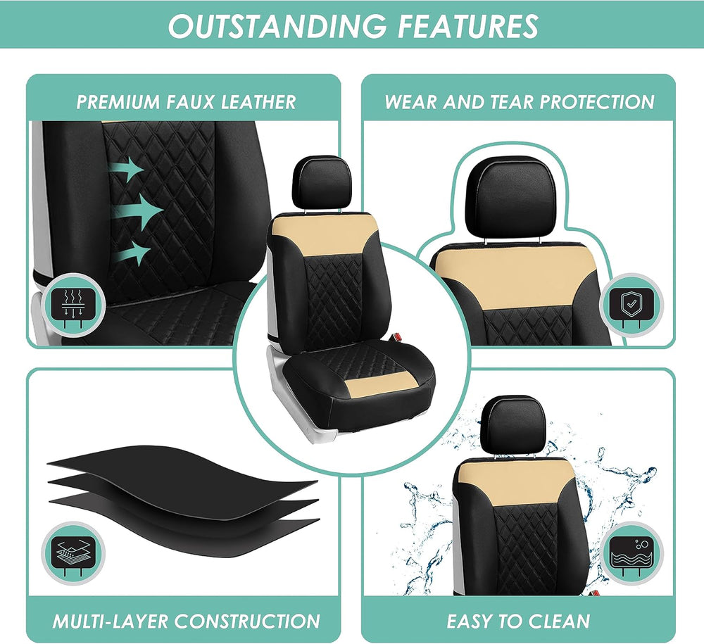 FH Group Deluxe Faux Leather Diamond Pattern Front Set Car Seat Cushions with...