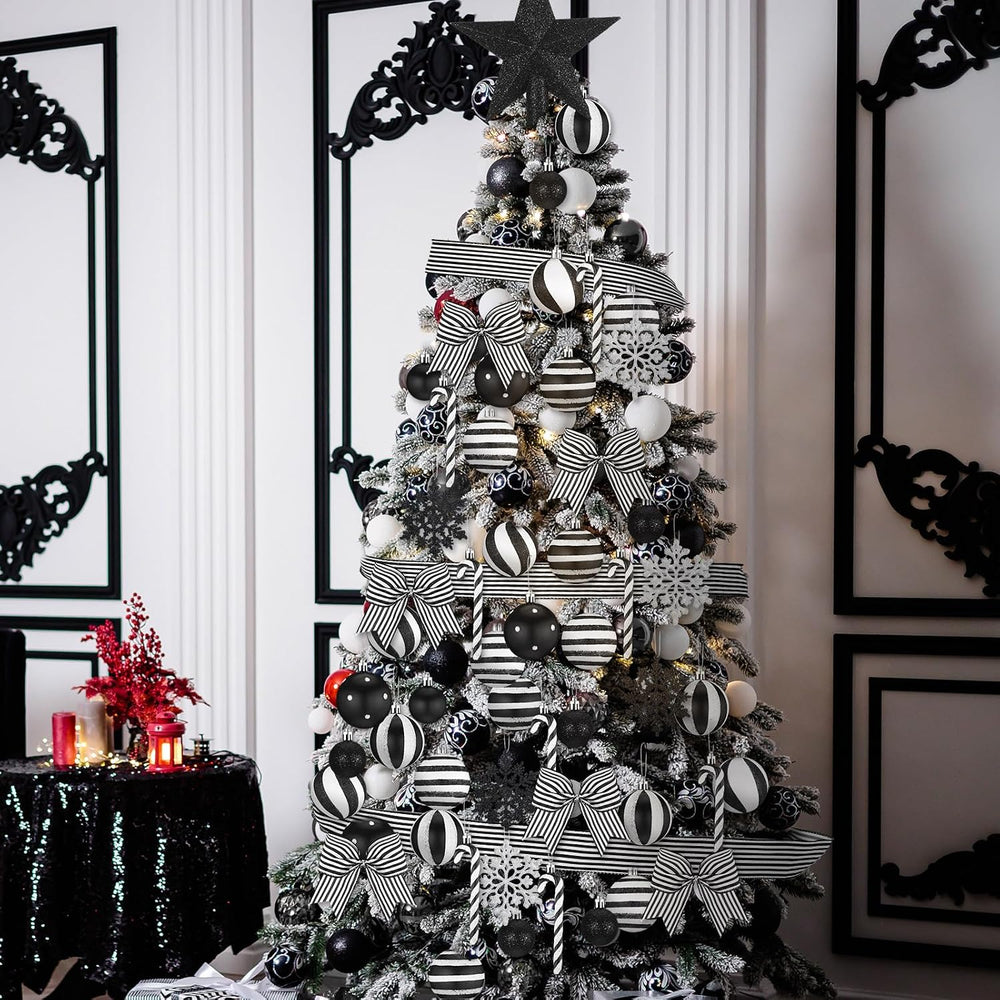 68 Pcs Black and White Christmas Tree Decor Nightmare Halloween Ornaments