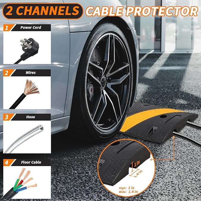 84'' Rubber Speed Bump, 1 Pack 2 Channel Modular Heavy Duty Speed Bum...