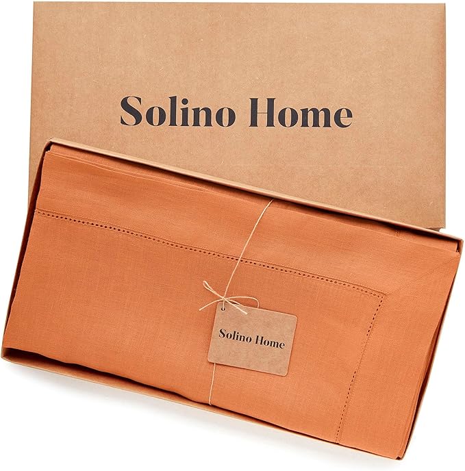 Solino Home Linen Tablecloth 60 x 156 Inch - Classic Hemstitch 100% Pure Line...