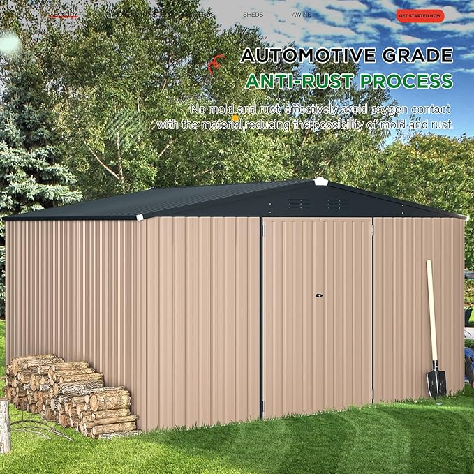 AECOJOY 12' x 10' Outdoor Storage Shed, Large 10x12 Metal Sheds &...
