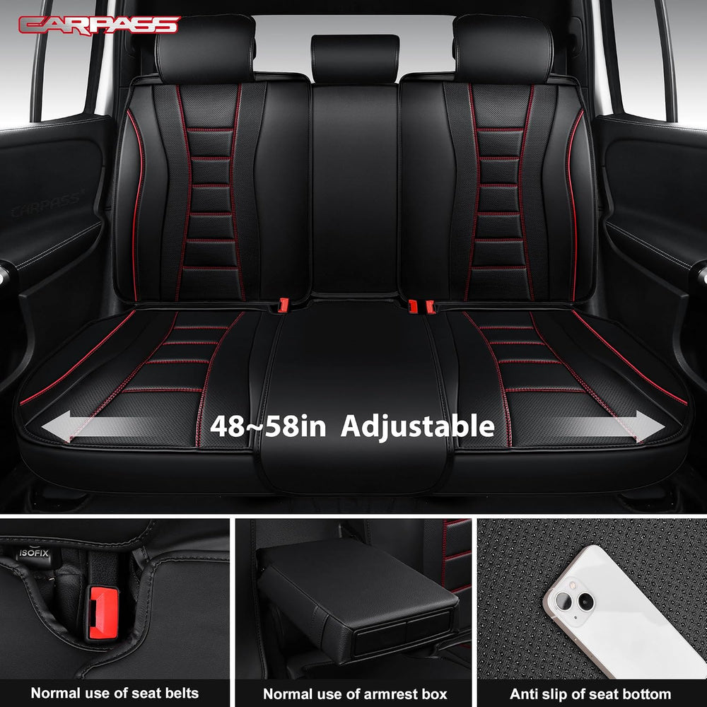 CAR PASS Nappa Leather Seat Covers, Universal FIT Piping Leather Car Seat Cov...