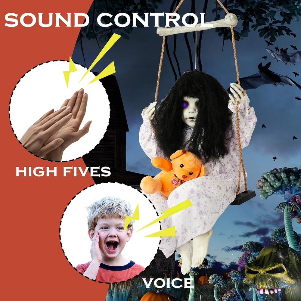 Hourleey Halloween Decorations Outdoor, Hanging Swinging Girl Doll Sound Acti...