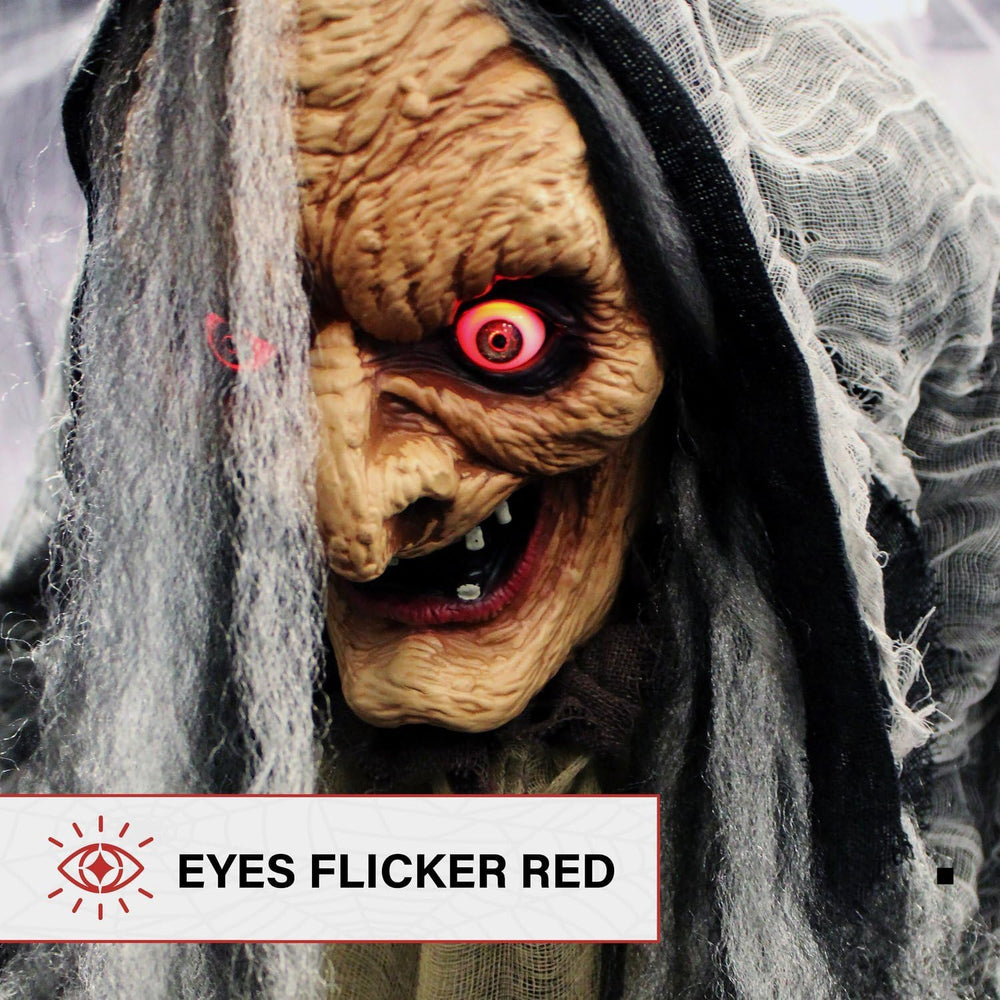 Haunted Hill Farm Life-Size Scary Poseable Talking Witch, Halloween Animatron...