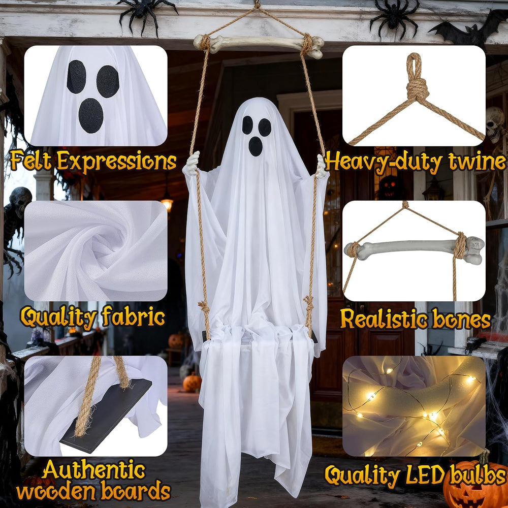 Halloween Decorations Outdoor,4.8FT Hanging Swing Ghost for Yard and Porch