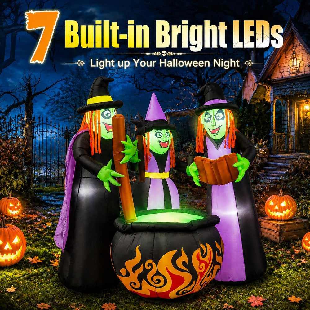 6 FT Halloween Inflatables 3 Witches Around Cauldron Outdoor Decorations, Sca...
