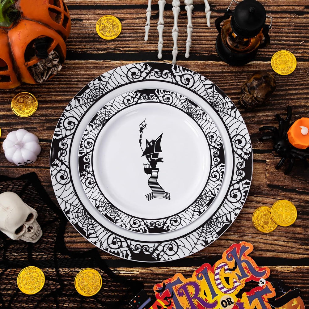 EjonirInjonir 60pcs Sturdy Halloween Plastic Plates For Spooky Party Decor