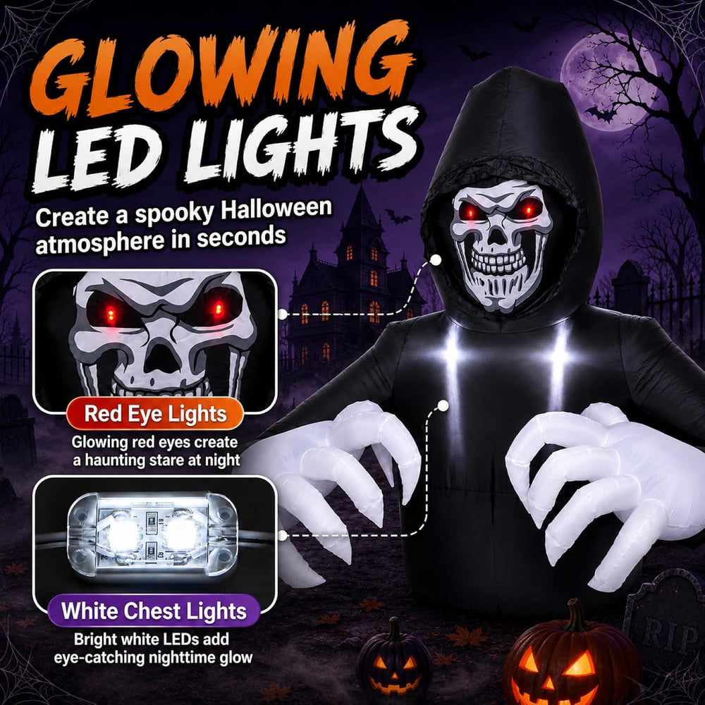 Buheco Inflatable Halloween Decorations Outside Grim Reaper 6FT Giant Scary B...