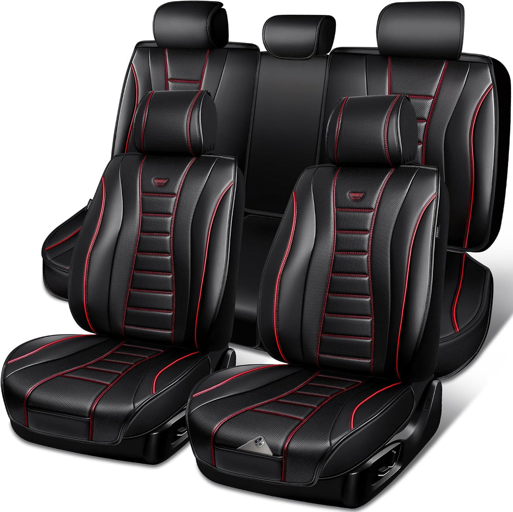 CAR PASS Nappa Leather Seat Covers, Universal FIT Piping Leather Car Seat Cov...