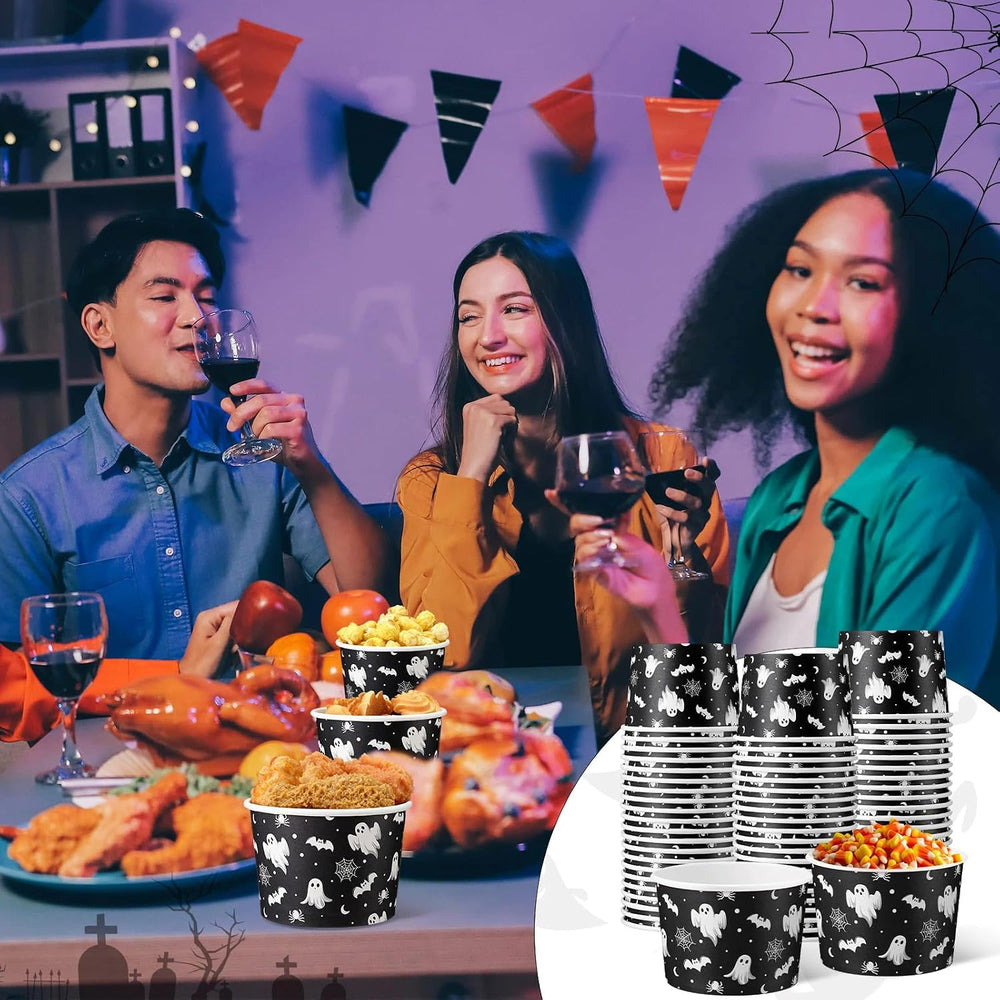 Hsei 60 Pcs 16oz Halloween Paper Bowls for Soup Disposable Cups, Ghost Bat
