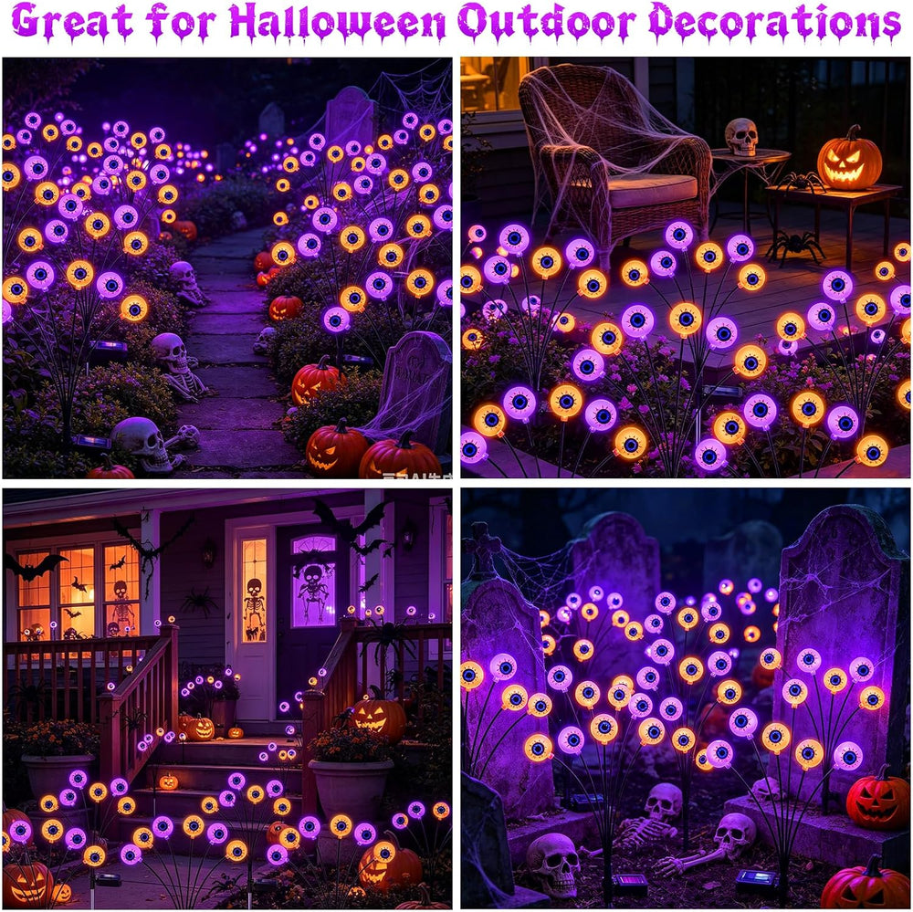 Halloween Decorations Outdoor, 4 Pack 24 LED Purple and Orange Solar Scary Ey...
