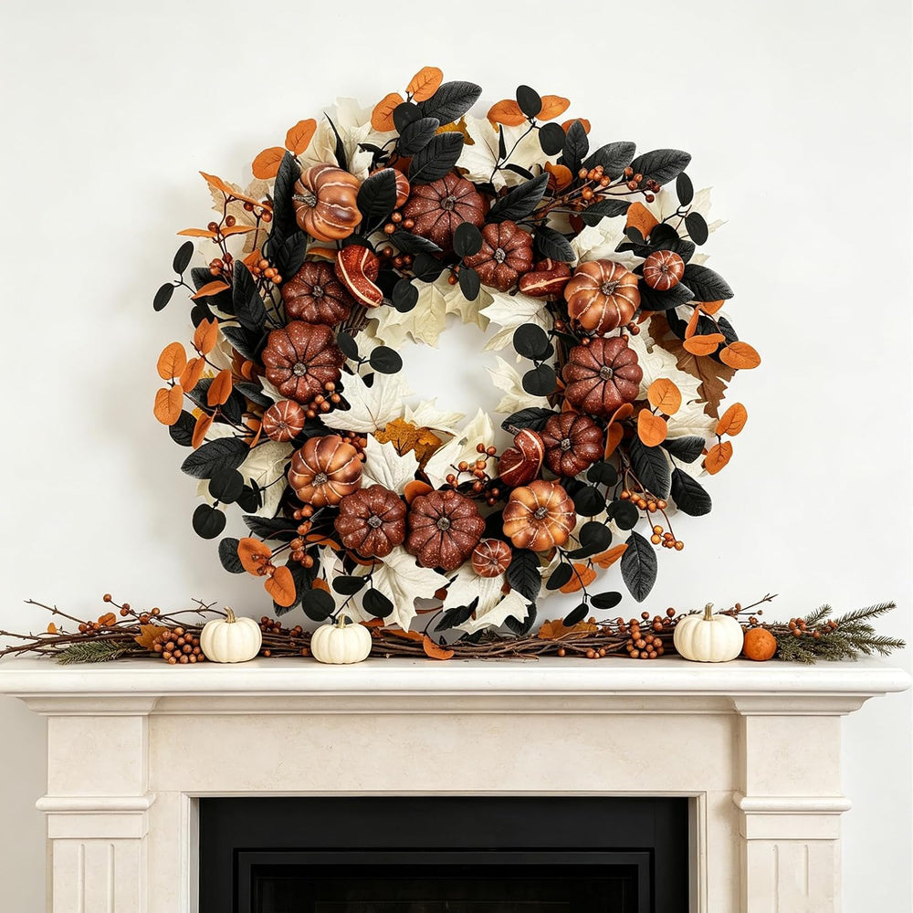 24" Fall Pumpkin Wreath Artificial Halloween Wreath for Front Door