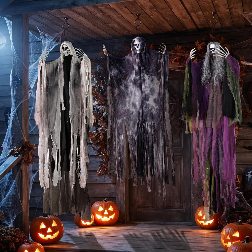 3PCS Hanging Halloween Skeleton Ghosts Decorations for Outdoor Indoor