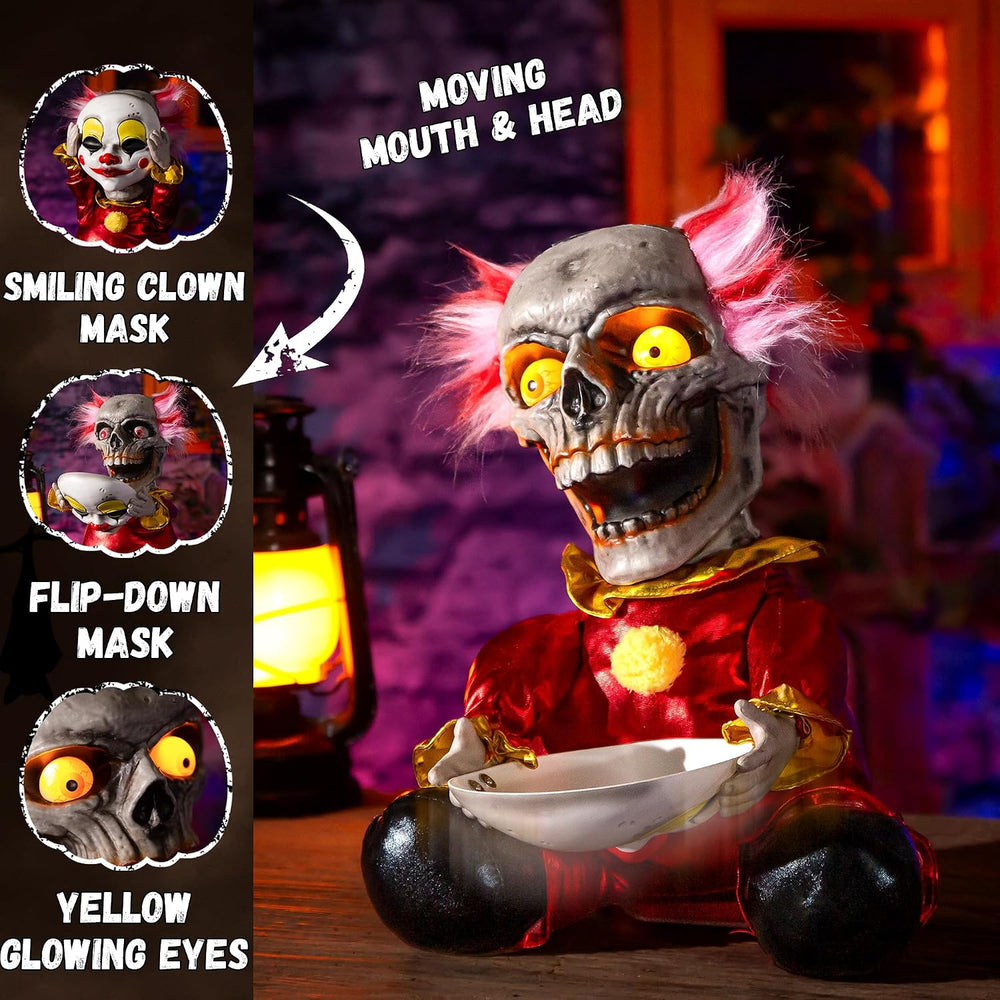 Halloween Animatronic Face Ripping Clown Decorations, Sound Activated Demonic...