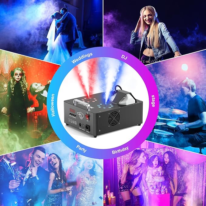 2000W Professional Fog Machine Dual Nozzle with 16 RGB LED, DMX Control Adjus...