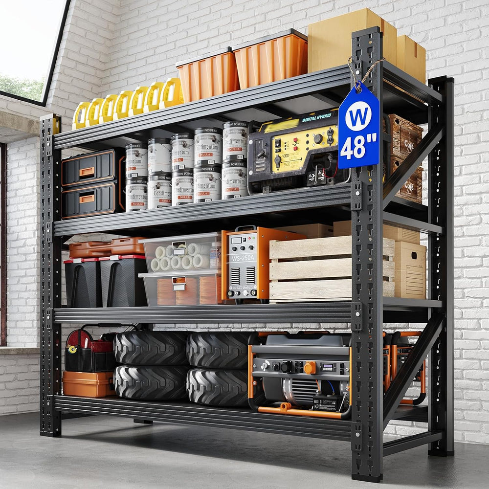Yizosh 48" W Metal Garage Storage Shelves, Heavy Duty Adjustable Steel