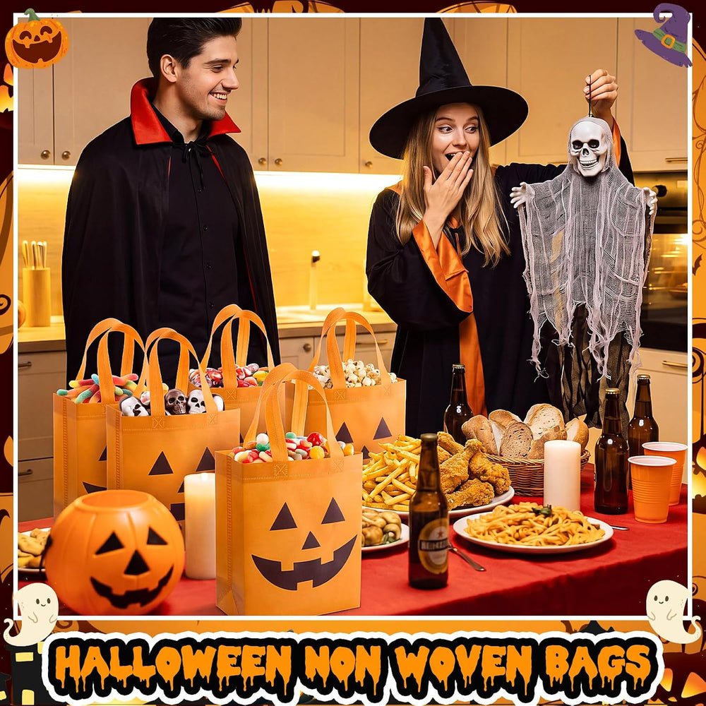 Threlaco 60 Pcs Jack Lantern Halloween Bulk Gift Bags, 10 x 8 x 4 Inch