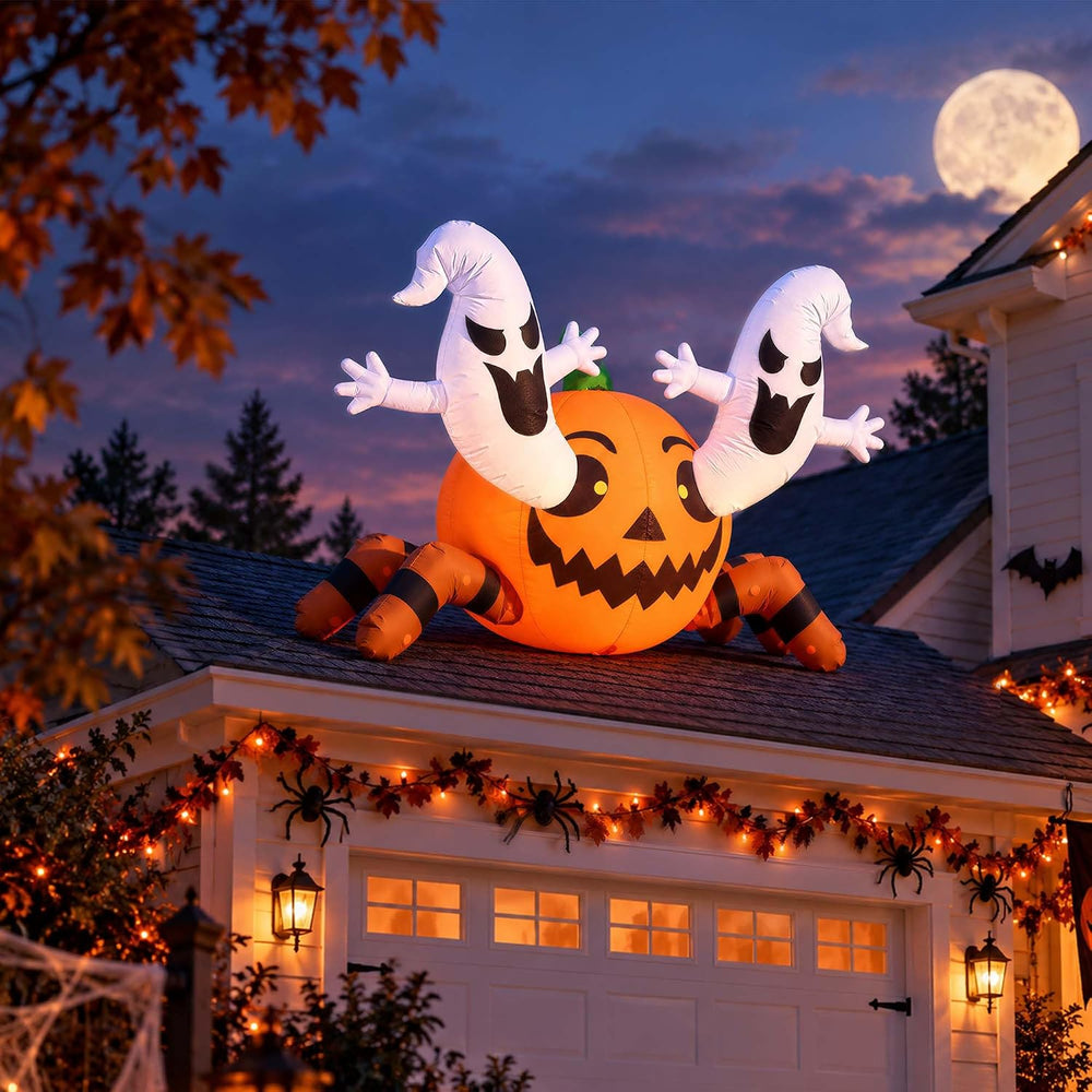 4FT Inflatable Halloween Decoration Outdoor, Blow Pumpkin Spider Yard Decor