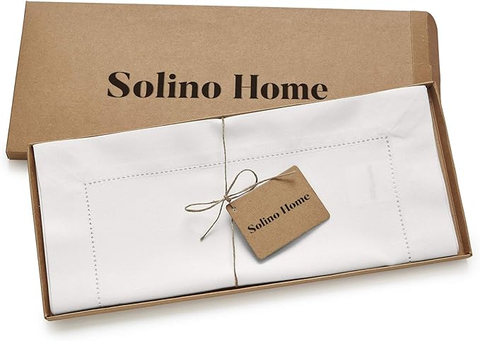 Solino Home White Table Runner 156 Inches Long - Cotton Linen Hemstitch Extra...