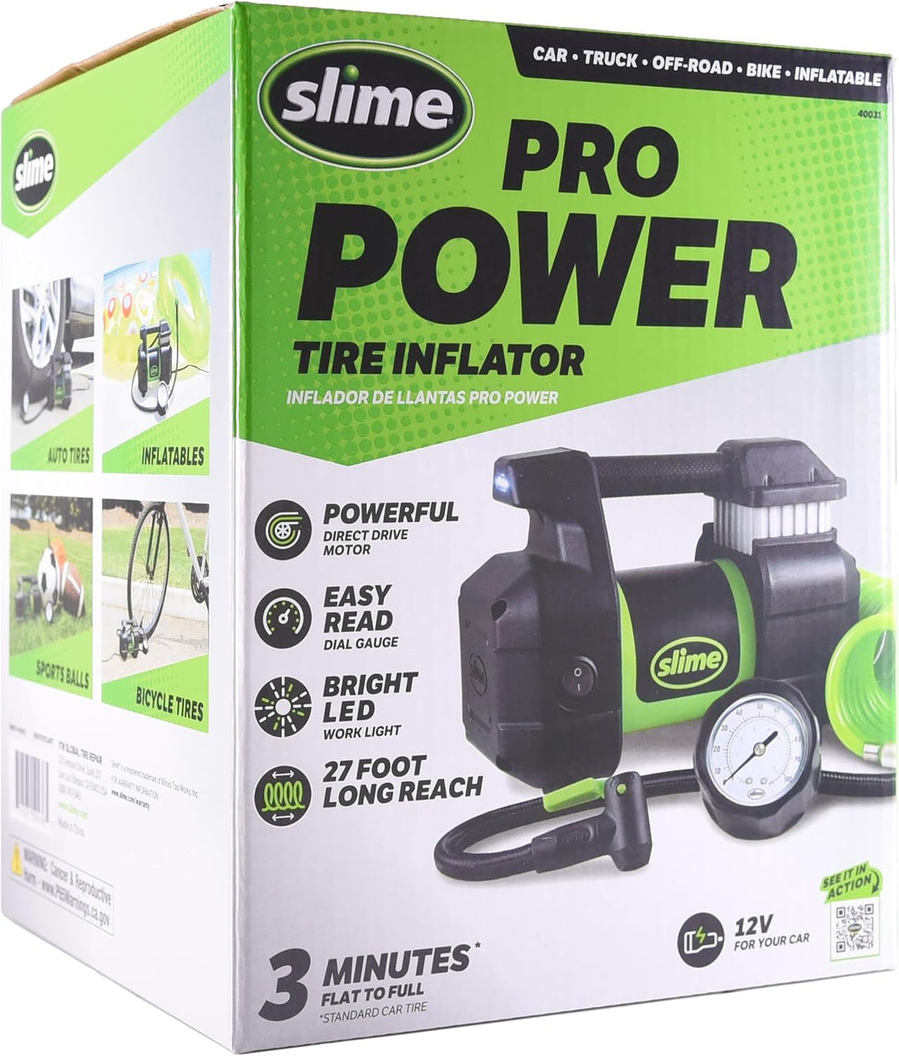 Slime 40031 Tire Inflator, Portable Car, SUV, 4x4 Air Compressor, Pro Power, ...