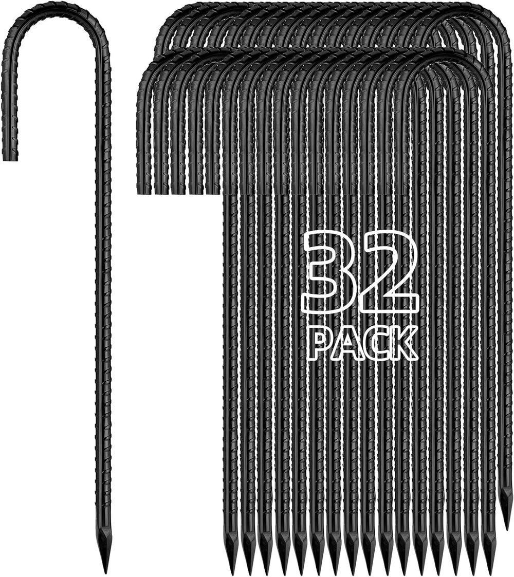 12 Inch Rebar Stakes J Hook Ground Stakes 32-Pack Heavy Duty Galvanized Chain