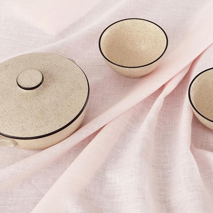 Solino Home Linen Pink Table Runner 120 Inches Long - 100% Pure Linen Hemstit...