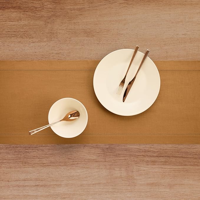Solino Home Linen Brown Sugar Table Runner 72 Inches Long - 100% Pure Linen H...