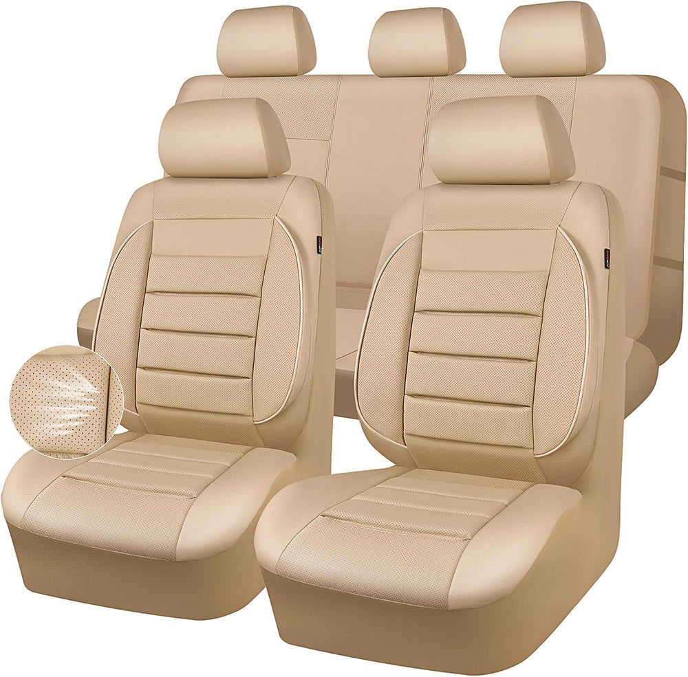 CAR PASS Leather Seat Covers Full Set Universal Water Resistant 3D Foam Back ...