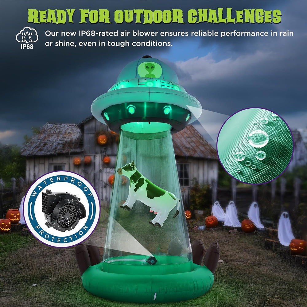 ZPISF 10 FT Halloween Inflatables UFO with Floating Cow Outdoor Decorations