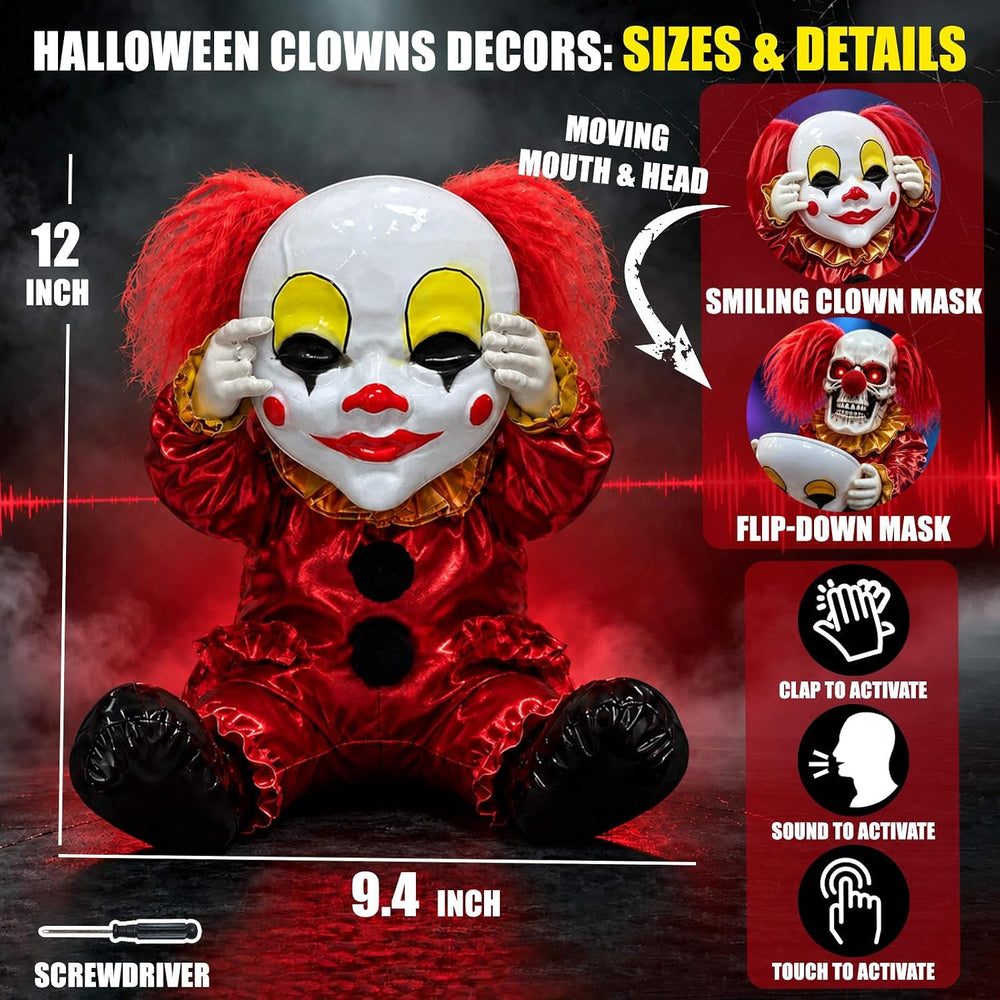 Scary Halloween Animatronics Clown Decoration for Haunted House Party Decor