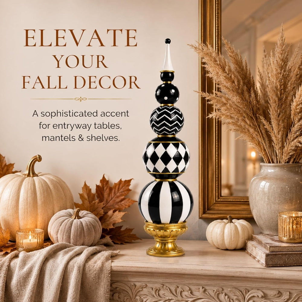 15.7" Black White Checkered Home Decor for Fall, Halloween Table