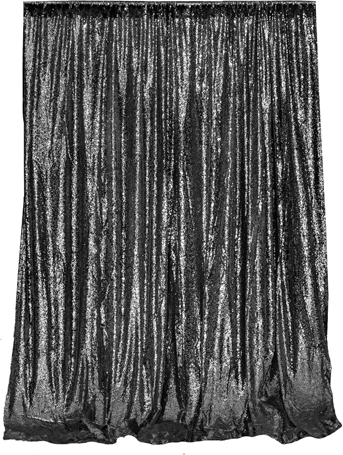JYFLZQ Black Sequin Backdrop Curtains 6ft x 8ft 1 Panel Halloween Backdrop Gl...